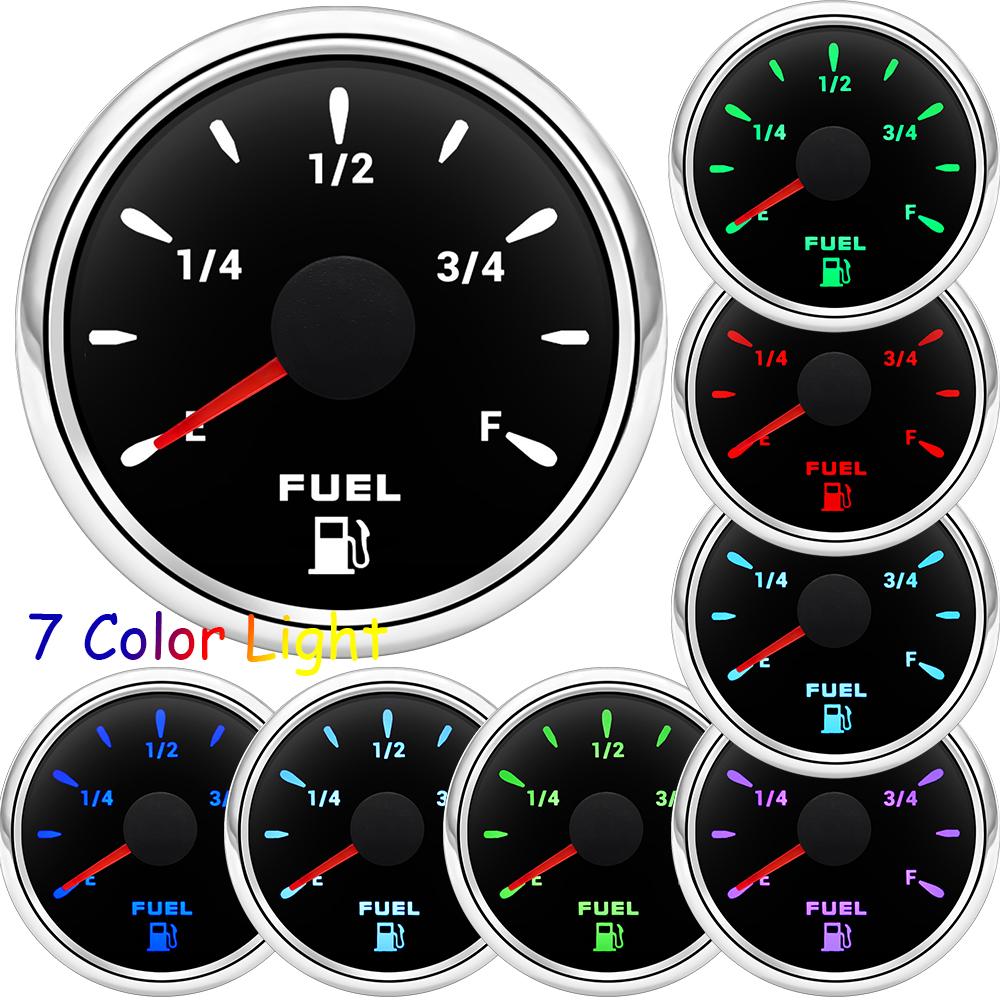 7 Color Backlight 52MM Fuel Level Gauge 0-190 Ohm Water Tank Gauge Meter Indicator 240-33 Ohm Oil Level Meter Auto Car Gauge