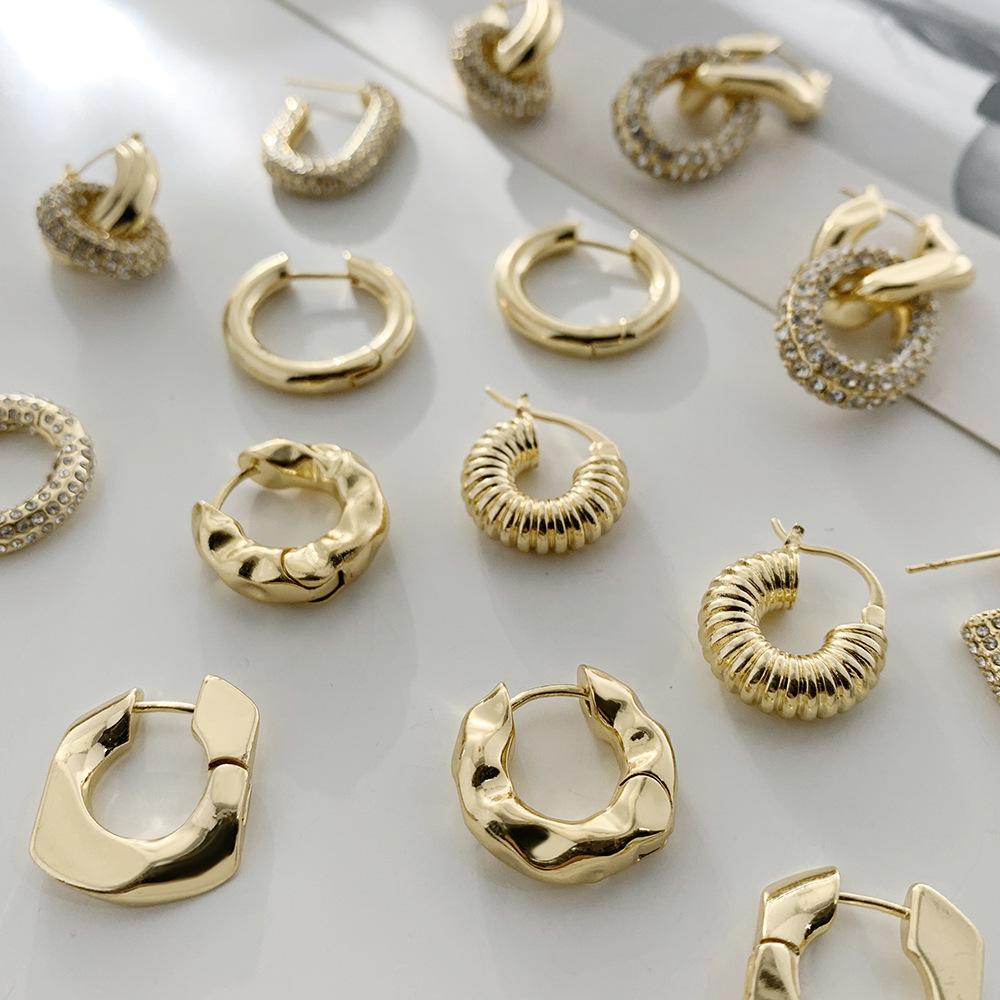 Модные Серьги из Нержавеющей Стали 18K Золота Неправильной Формы Круглые Спиральные Серьги-Застежки для Ушей