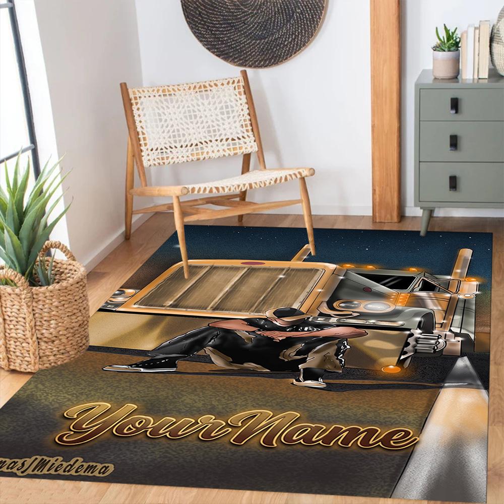 Peterbilt Heavy Trucks Customizable Name Carpet Suitable for Living Rooms Foyer Balcony Entryway Anti-slip Rug Anime Office Decor