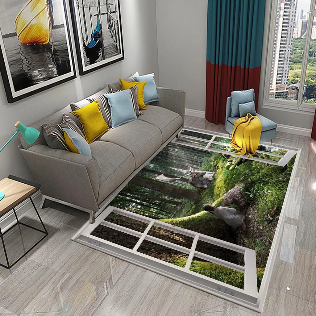 3D Современный ковер с пейзажем за окном Красивый вид за окном Коврики Кухня Ванная Нескользящий коврик Ковры для декора гостиной и спальни