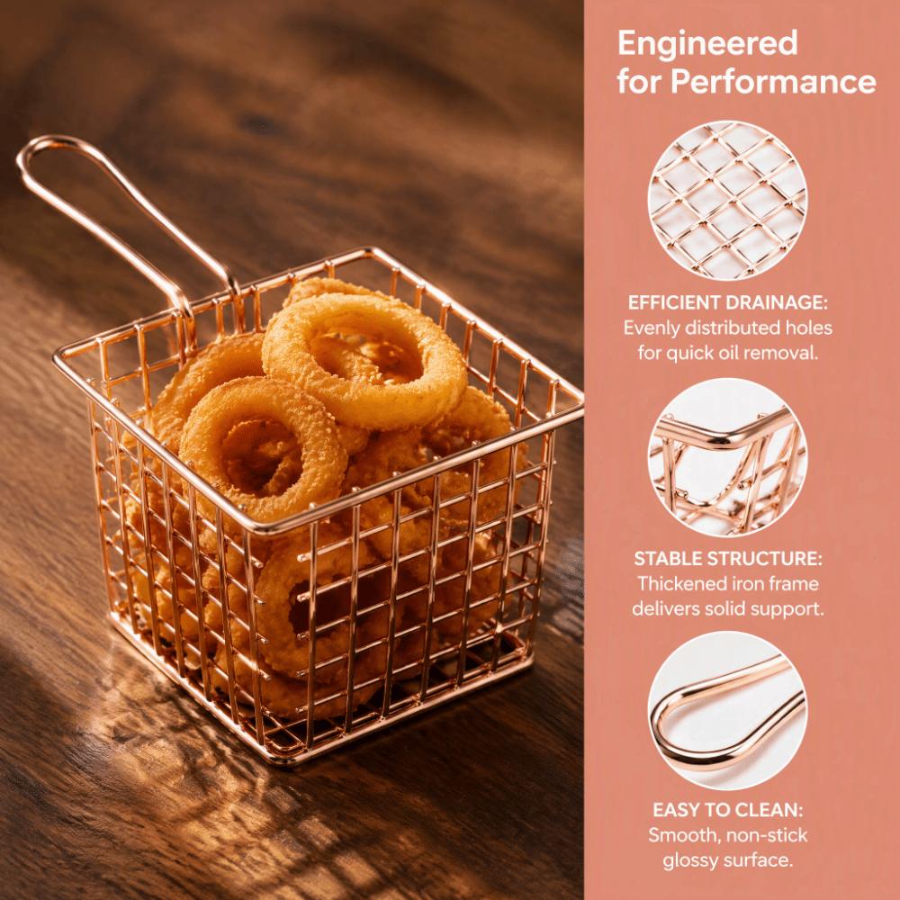 Silver Rose Gold Gold French Fry Holder Square Shape Frying Strainer Restaurant Home Kitchen