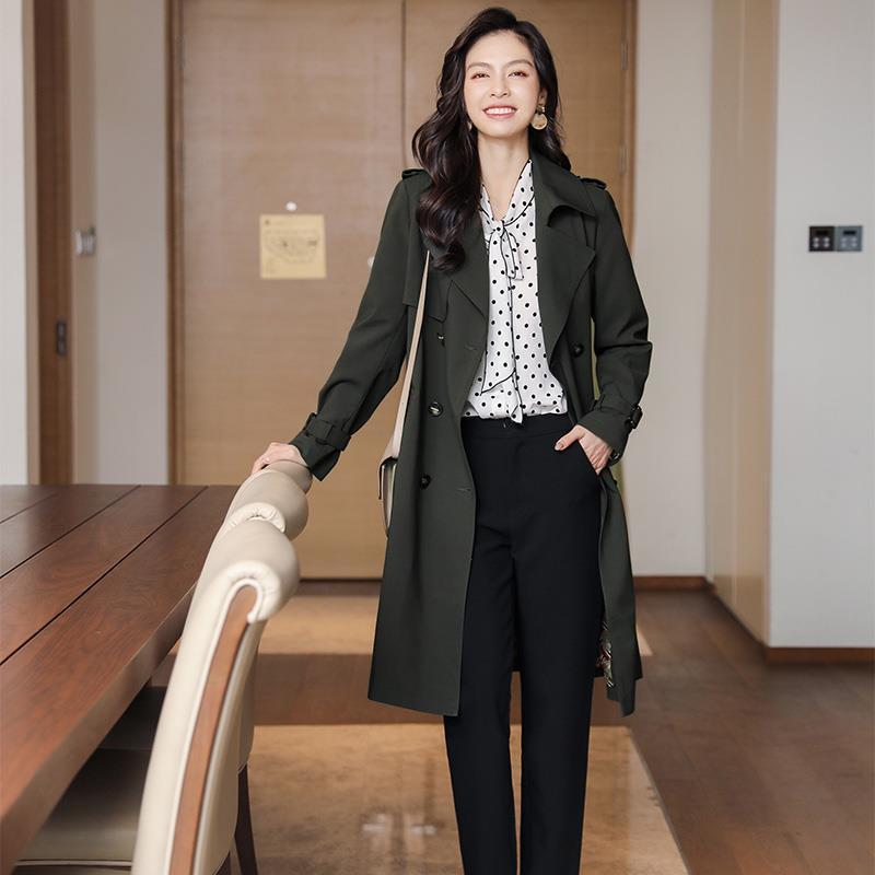 Temperamental Women's Mid-Length Trench Coat - Spring/Autumn 2025 British Style In Ink Green