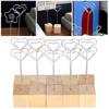 10Pcs Photo Holder Note Message Card Picture Metal Clip Stand Solid Wood Base Craft