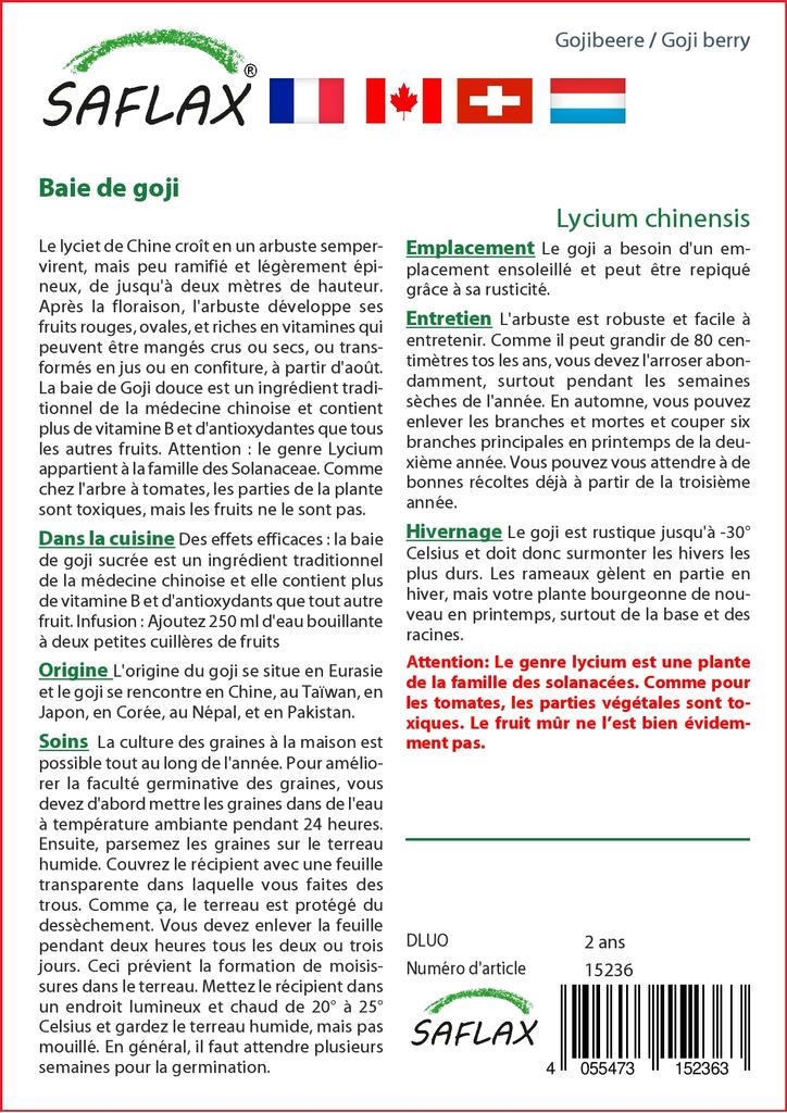 SAFLAX Garden in the Bag - Ягоды Годжи - 200 семян - С субстратом в подходящем стоячем пакете - Lycium chinensis