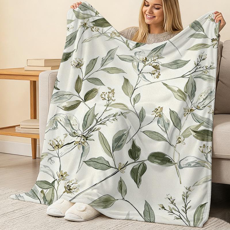 Thick Warm Flannel Blanket with Plant Print,Soft Cozy Home Decor Blanket for Christmas & Halloween