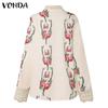 VONDA Женские блузки с длинным рукавом и цветочным принтом, кружевные, с застежкой-лацканом