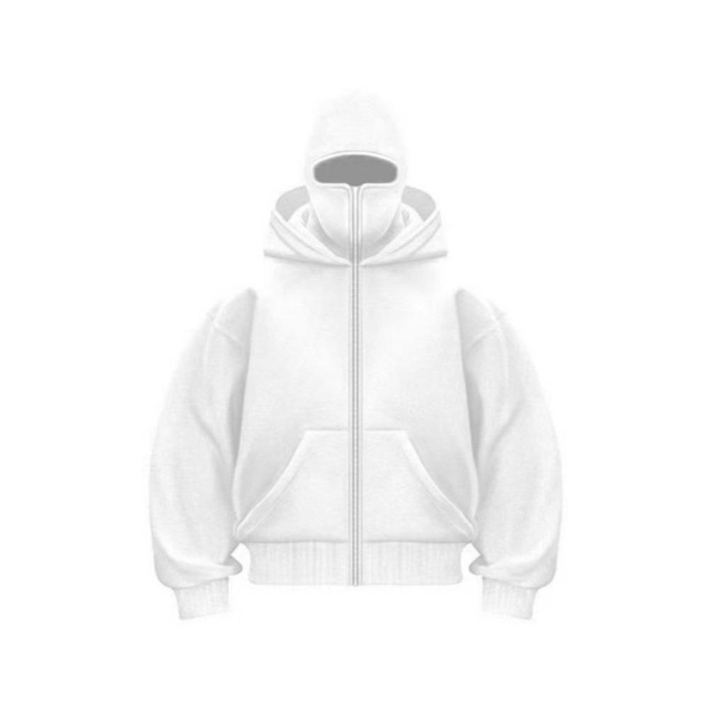 Мужское худи из флиса с двойным капюшоном, однотонный пуловер, однотонное худи на молнии спереди для повседневной носки (Осень зима)