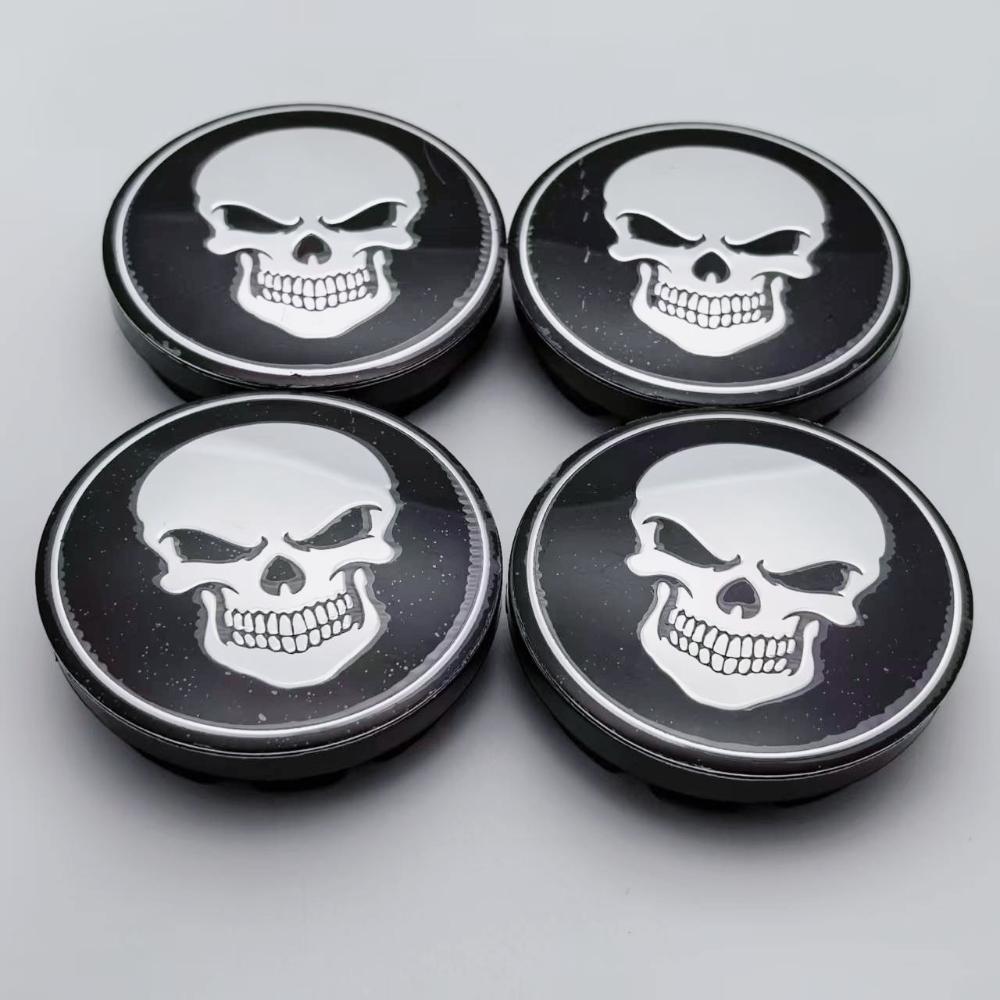 4pcs 56MM ( 51MM I.D) Skull Logo Emblem Car Wheel Center Caps Styling Accessories for Rim Wheels Hub Hubcaps Cover Badge Replace