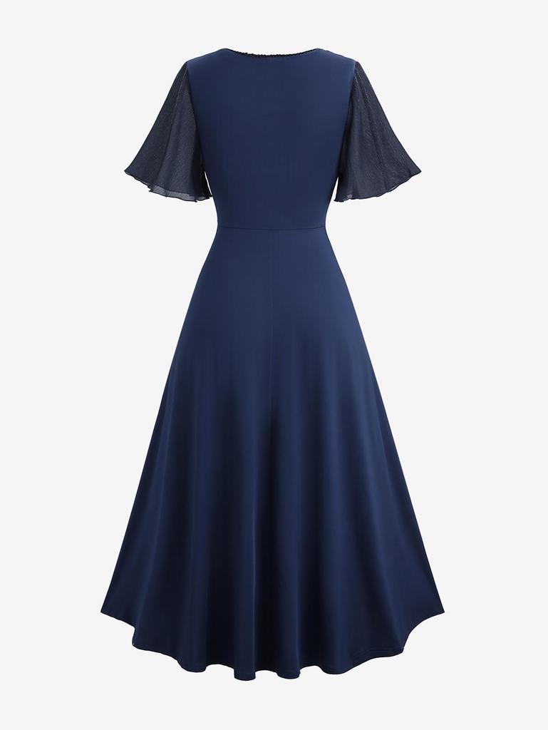 Rosegal Plus Size Glitter Line Insert Cinched Ruched Pockets A Line Midi Dress