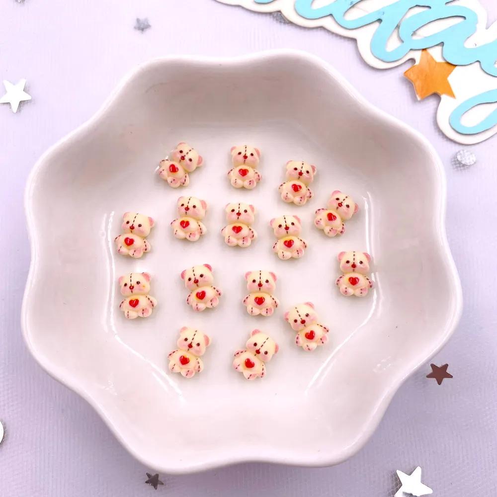 100 шт. смоляная красочная мини-фигурка в виде медведя с бантом из мультфильма «Любовь», декор для ногтей с плоской задней частью, аксессуары для скрапбукинга