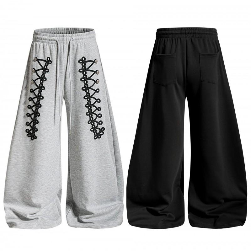 Unisex Streetwear Wide-Leg Sweatpants With Drawstring Waist Cotton Blend Loose Fit Hip Hop Dance Casual Wear