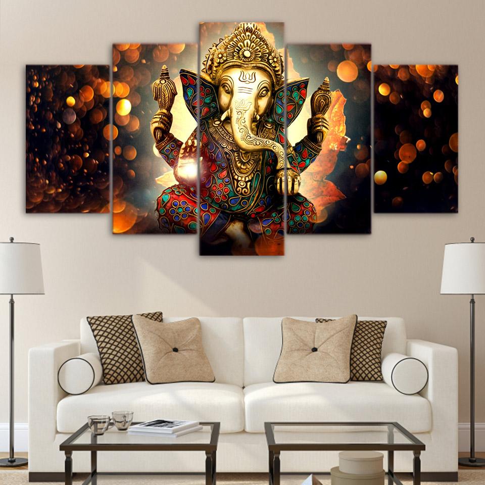 HD Printed 5 Piece Canvas Art Hindu God Ganesha Elephant Painting Hindu-god-canvas Dropshipping Canvas Art