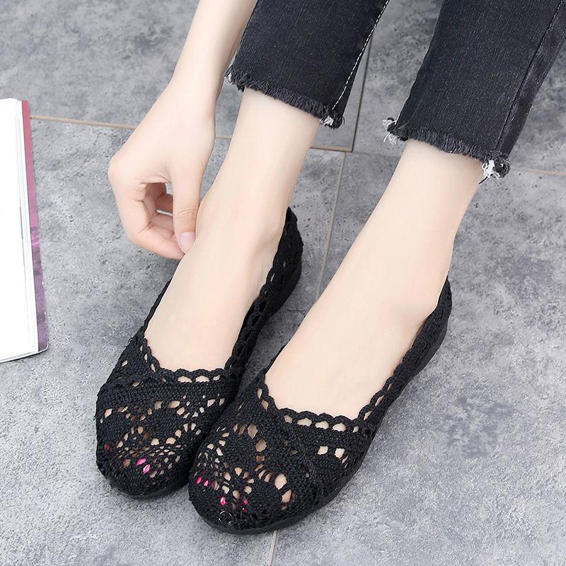 Women Breathable Mesh Single Shoes Ladies Lace Hollow Soft Sole Shoes Flat Pea Shoes Pregnant Comfortable Breathable Bean Shoes Footwear