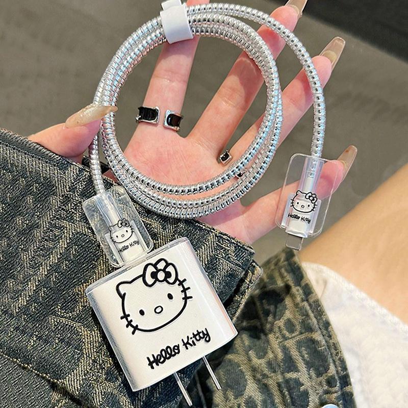 Sanrio Hello Kitty Мультяшный Милый Зарядное Устройство Для Телефона И Защита Кабеля Защитный Чехол Для Адаптера Зарядки iPhone 18 Вт/20 Вт