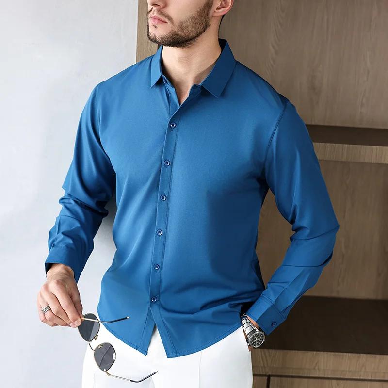 Новая мужская рубашка business casual с длинным рукавом, однотонная, устойчивая к складкам, не мнется, удобная, для любого сезона, универсальный топ