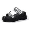 7CM Wedge Sandals for Women Comfortable Casual Walking Beach Rhinestone Slide Shoes Ladies Outdoor Indoor Platform Slippers