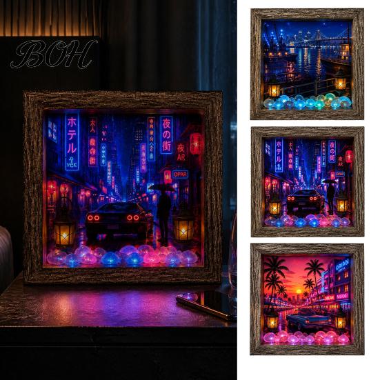 Unique Housewarming Present Wooden 3D Shadow Box LED Night Light, Retro Street Scene Light Table Nostalgic Lamp Decor, Warm Glow Art Frame Decoration