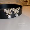 Korean Diamond Pearl Butterfly Earrings Elegant Design Ear Accessories for Women Earrings