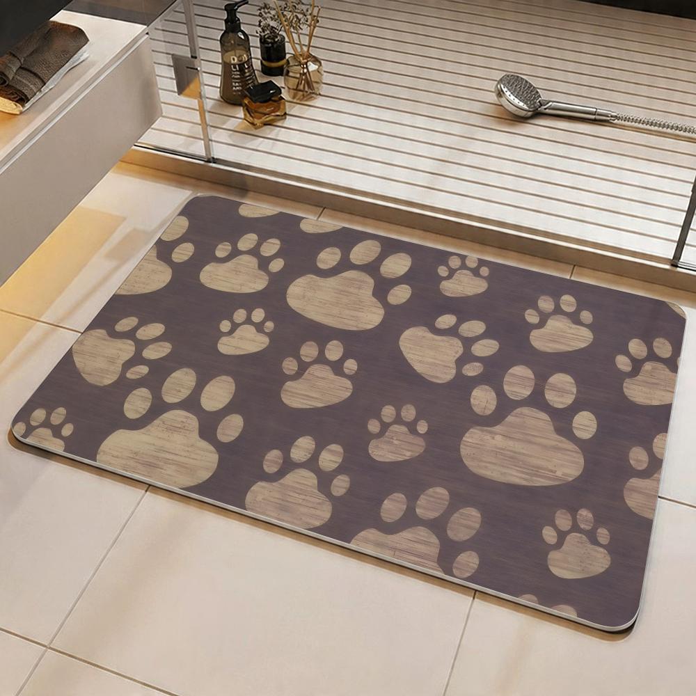 Pattern D-Dog Paw Prints Floor Mat Eco Diatomite Antibacterial Odor-Resistant Floor Mat & Drain Pad for Kitchen & Bathroom