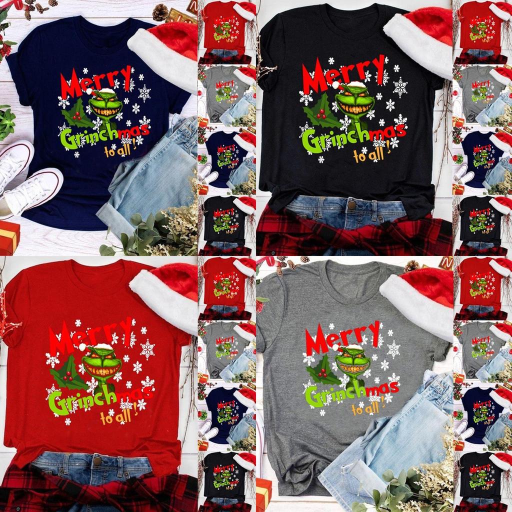 Festive Women Christmas Grinch Casual Tunic T-shirt With Comfortable Fit