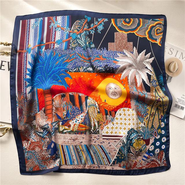 Шелковый квадратный шарф для женщин, шейный платок, женские повязки для волос, ленточная повязка на голову, роскошная шаль, атласный хиджаб, модные накидки, бандана