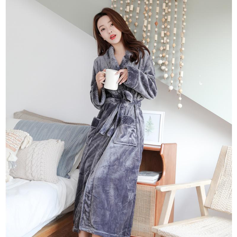 Женский зимний термохалат длинный женский толстый теплый коралловый флисовый кимоно банный халат больших размеров ночные рубашки невесты халат