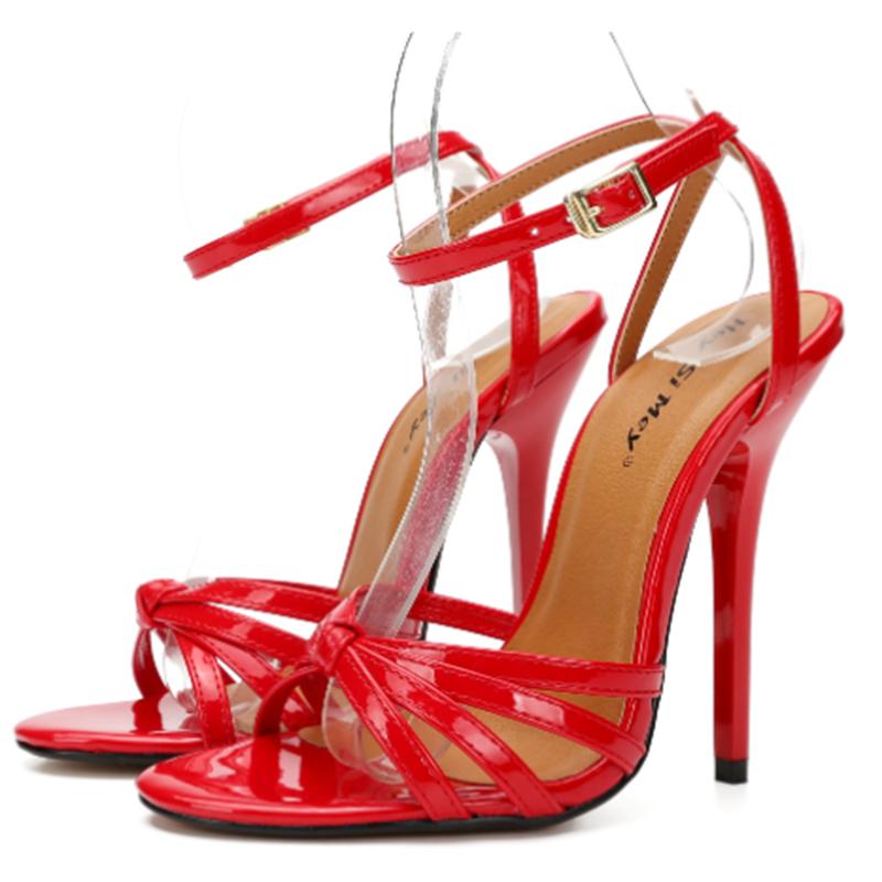 Summer Party Sandals 12cm Thin High Heels Shoes Peep Toe Buckle Open Toe Pumps Plus Size:45 46 47 48 Sandalia Muje