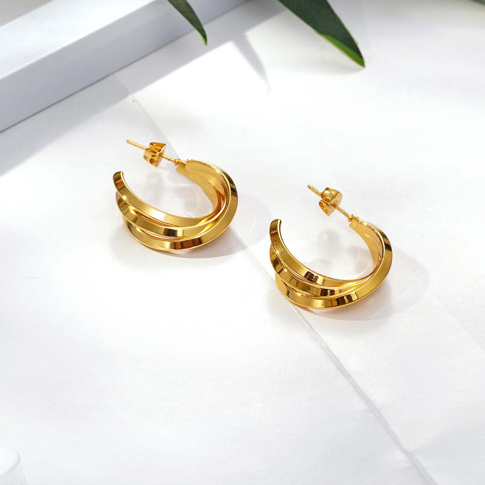 Минималистичные геометрические серьги IMI из титановой стали: Двухслойные серьги-полумесяцы в европейском и американском стиле для женщин (YE299)