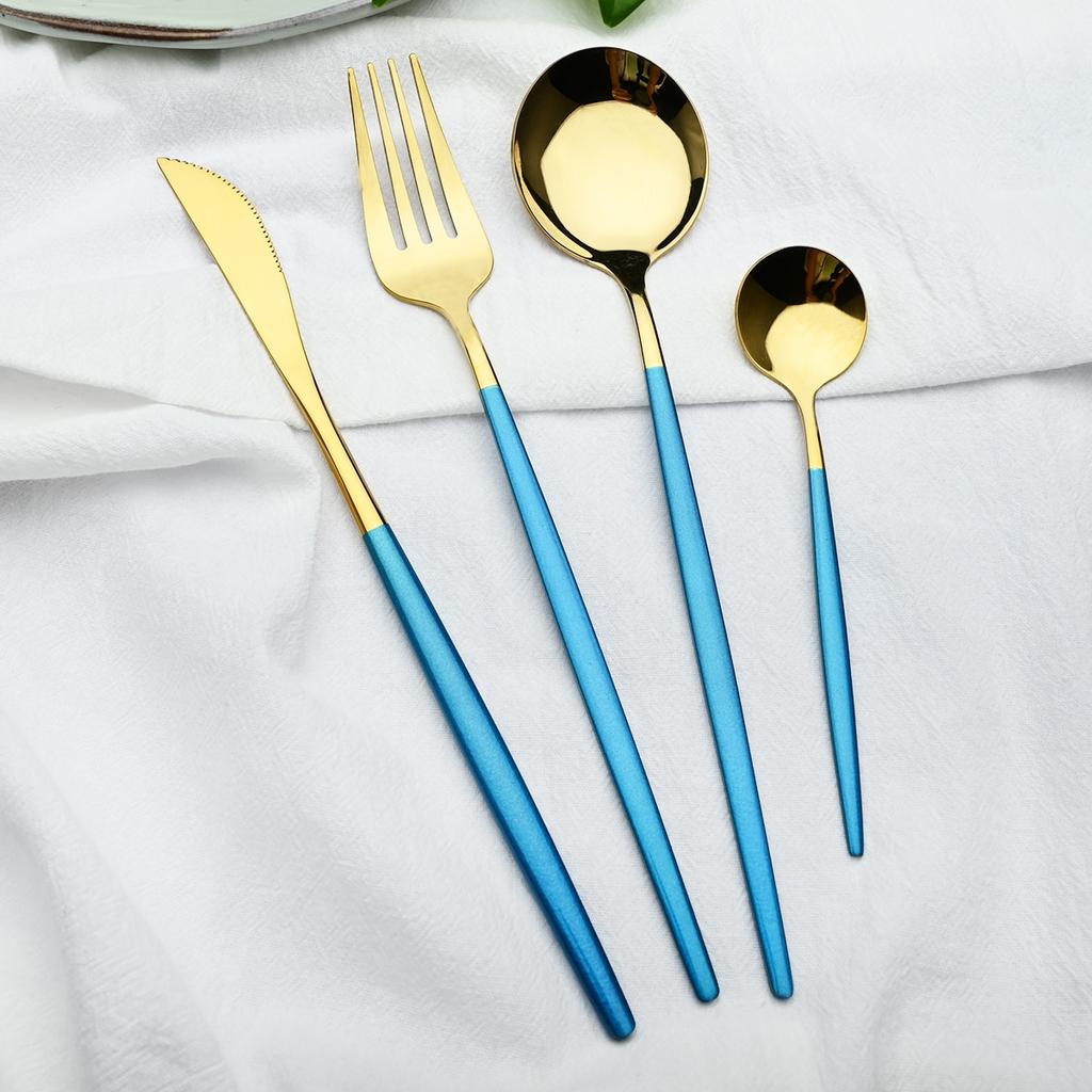 24pcs Black Gold Cutlery Set Mirror Stainless Steel Dinnerware Set Knife Fork Spoon Tableware Flatware Set Dishwasher Safe Kitchen Wedding Accessories