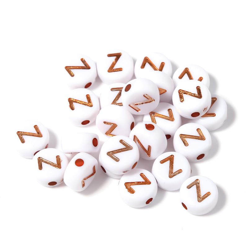 100Pcs 7mm Acrylic Alphabet Beads Rose Gold Letter Loose Flat Round Beads For Jewelry Making Findings DIY Bracelet Earrings Gift