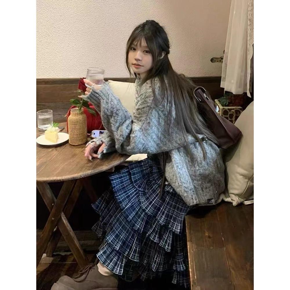 Юбка в клетку в японском стиле для женщин, уличная одежда, оборки, пэчворк, плиссированная юбка миди, летняя мода, винтаж в стиле Харадзюку