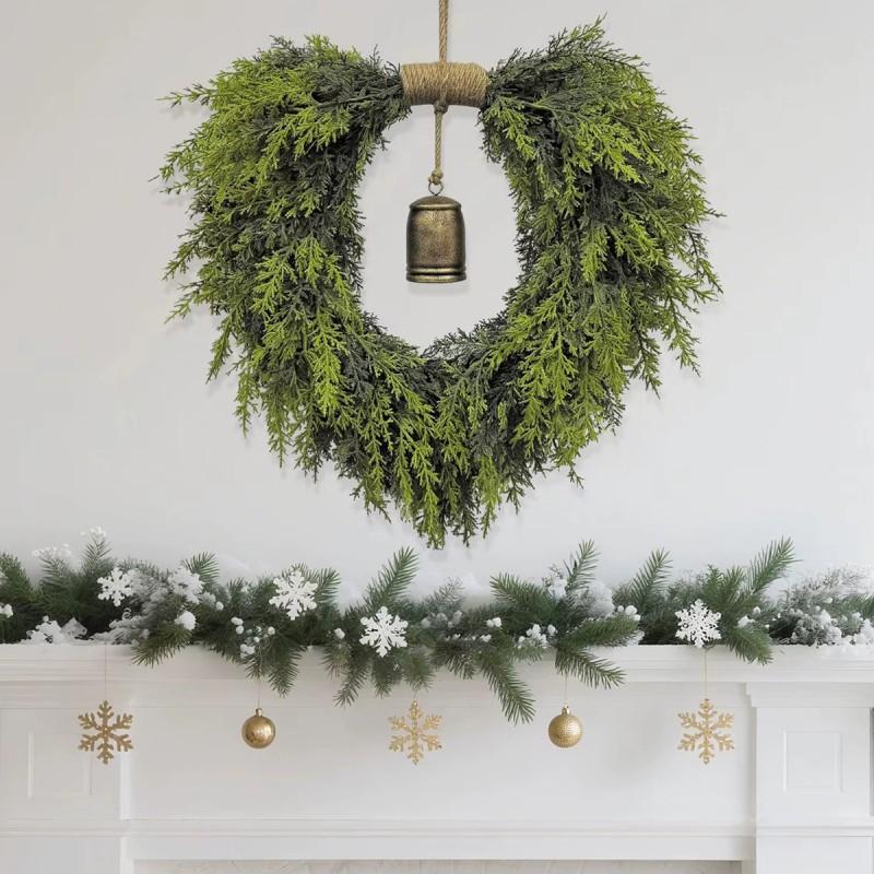 Bohemian Christmas Heart Wreath With Bells Rope Holiday Home Wall Decor