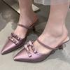 Летняя мода 2025 года и роскошные туфли на высоком каблуке с острым носком и бантом, тонкие каблуки, сексуальные мюли и женские сандалии Zapatillas Mujer