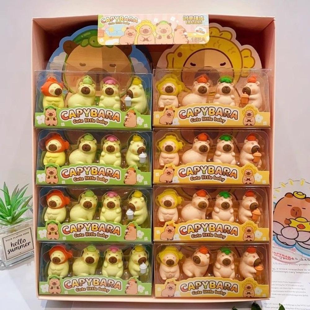 4Pcs Children Toys Pencil Rubber Stationery Eraser Cute Capybara Eraser