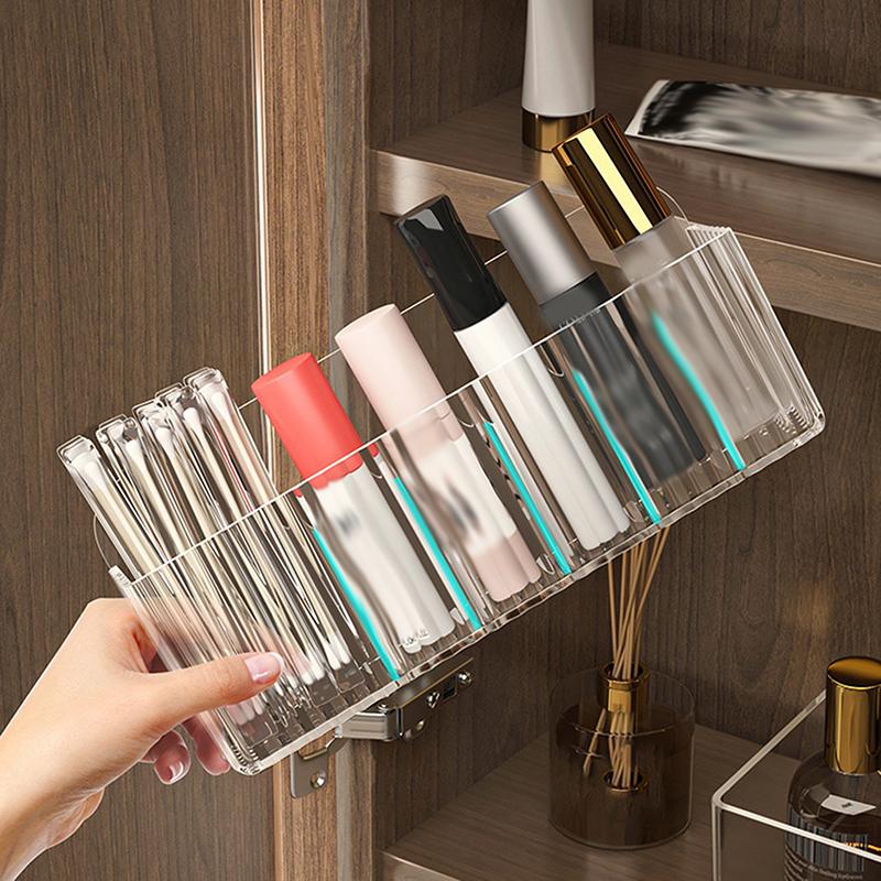 Mirror Cabinet Storage Box Punch-Free Wall-Mounted With Partitions Bathroom Mirror Cabinet Cosmetics Lipstick Mask Storage Rack