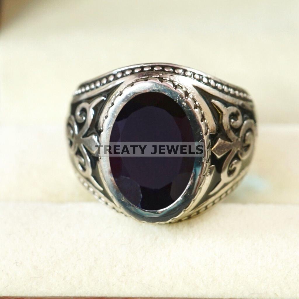 Black Onyx Oval Cut Gemstone With 925 Sterling Silver Ring For Men's #A814 JL375666903800