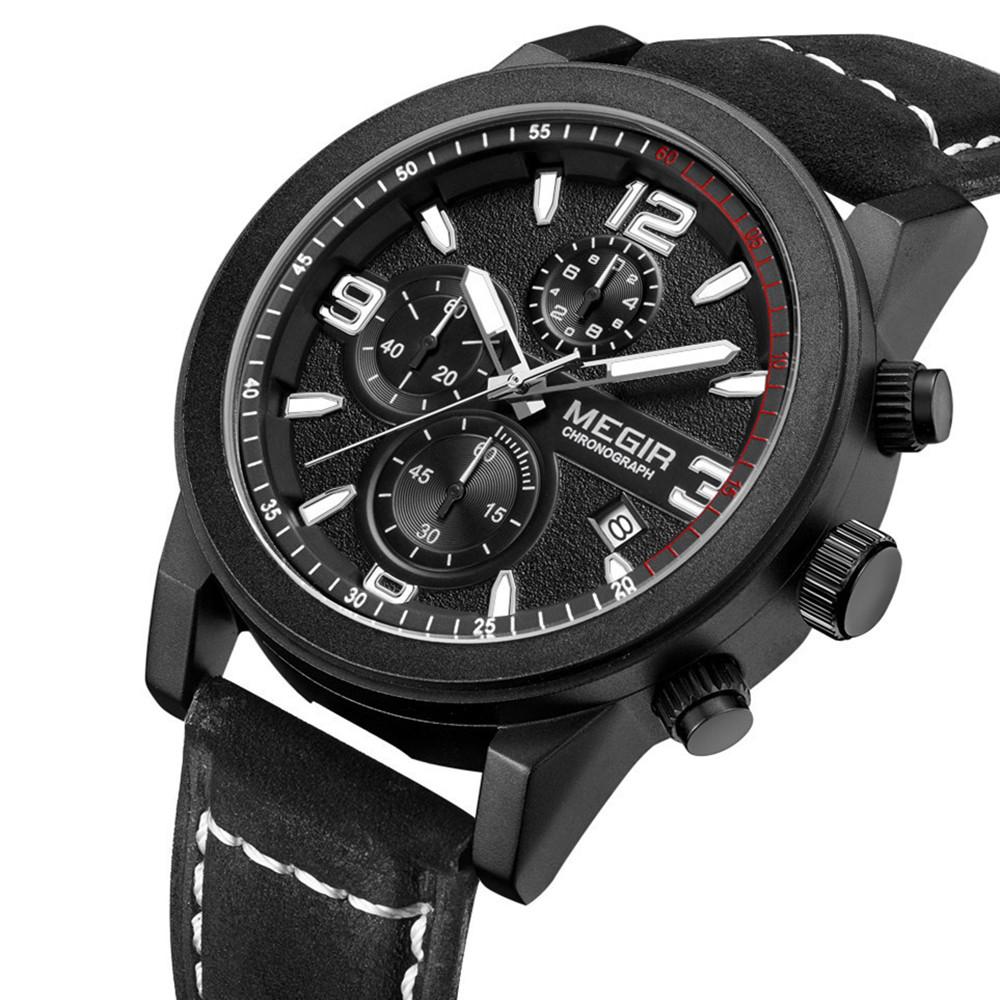Мужские кварцевые часы MEGIR на кожаном ремешке