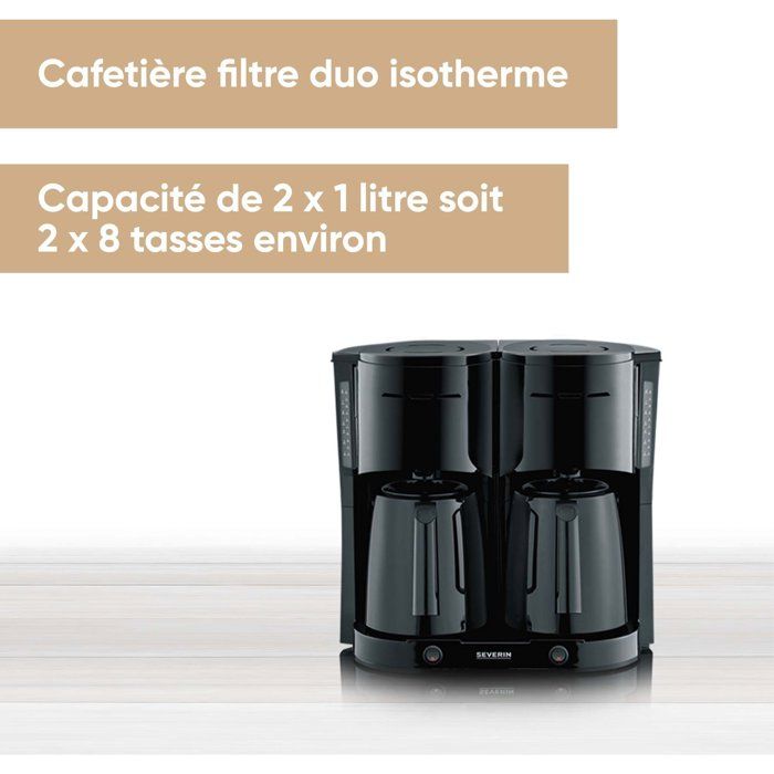 Cafetiere Filtre Isotherme Duo - SEVERIN - KA9315 - Jusqu'a 2L soit 16 tasses - 2 verseuses isothermes - 2 filtres pivotants - Noir