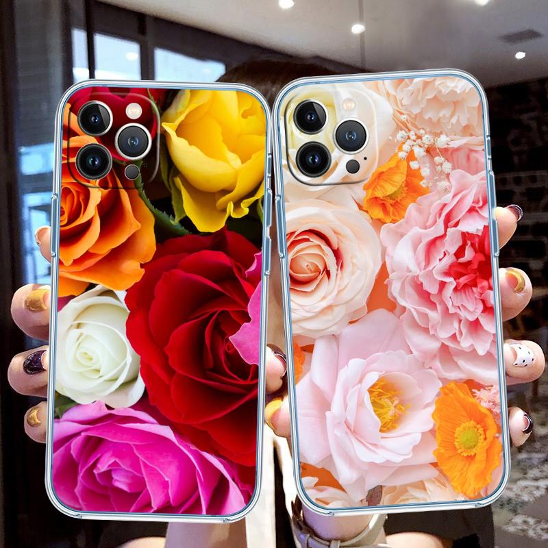 CJ17 Beautiful Roses Flower Soft Shell Transparent Phone Case for Motorola Moto G7 G8 G9 G84 G85 G73 G24 G15 Z2 Play Power Plus