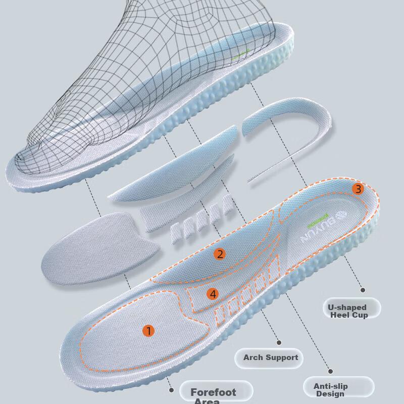 Sweat-Absorbing Odor-Resistant Breathable Height-Increasing Sports Running Insoles Soft Cushioned Military Training Pain-Relief Leather Shoe Insoles