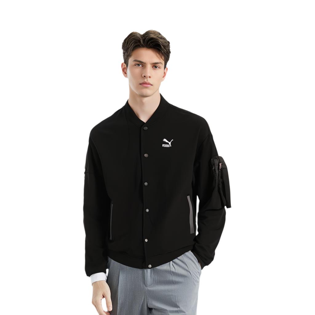 Puma Logo Print Casual Baseball Long Sleeve Jacket Unisex Jackets Black 677394-01