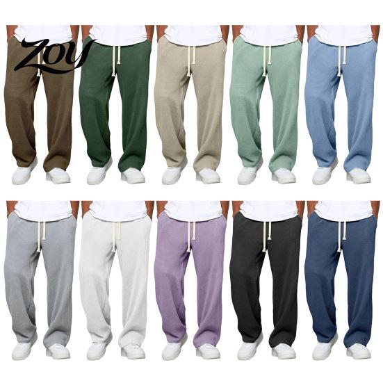 Versatile Outdoor Activewear Men Waffle Baggy Trousers, Wide Leg Drawstring Waist Slacks, Loose Fit Solid Color Pants Casual Sweatpants with