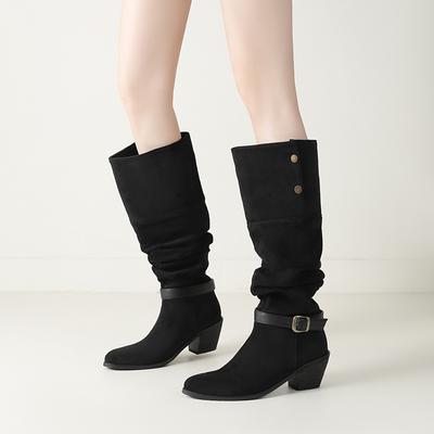 Женские сапоги на высоком каблуке осень и зима новые на толстом каблуке замшевые полусапоги в размере