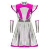 Girls Alien Cosplay Costume - Shimmering PU Patchwork Dress with Cap Sleeve & Arm Sleeve for Halloween Party