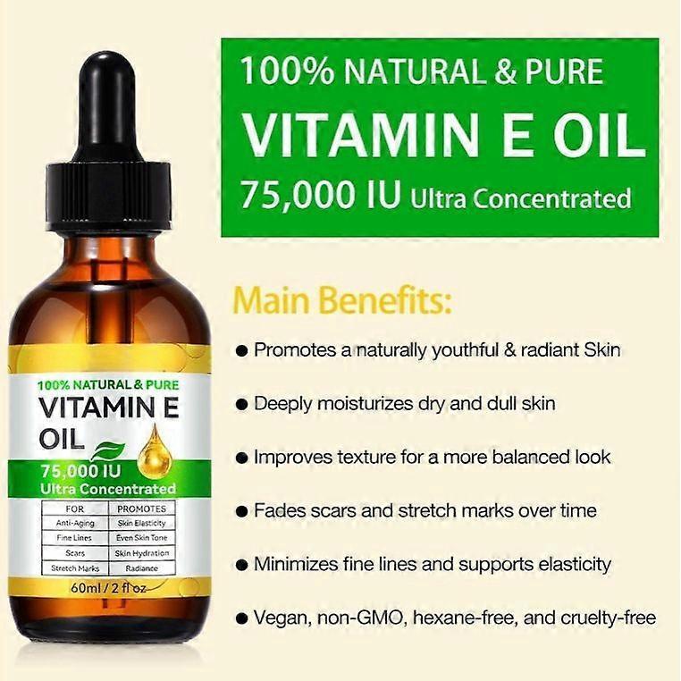 Vitamin E Oil Organic for Cosmetics Skin Care 60ml - 100 % Narural & Pure less
