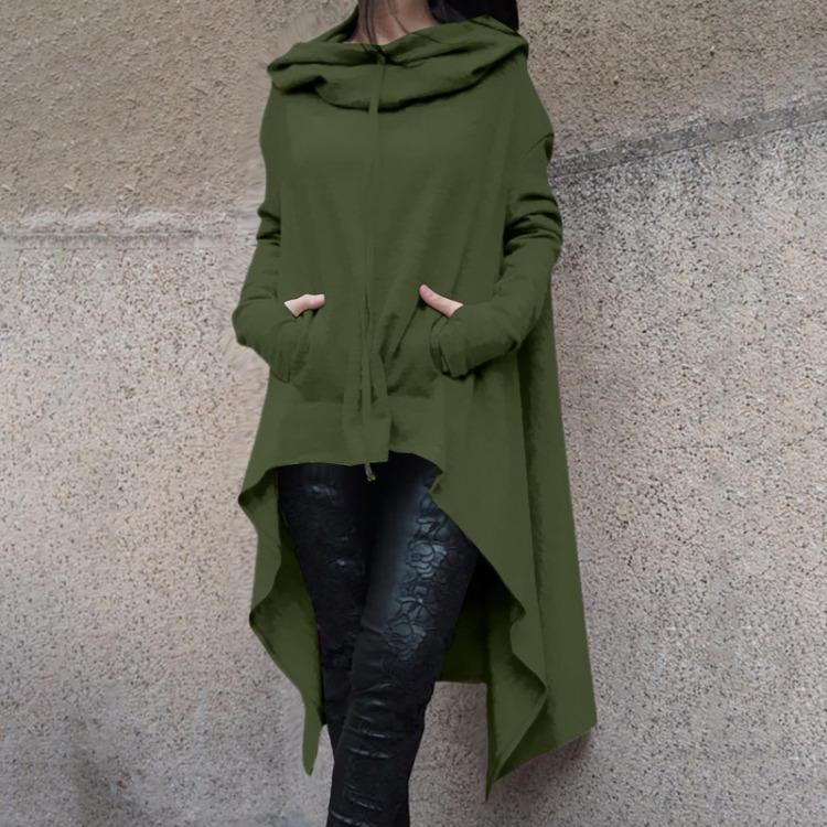 Loose Comfortable Womens Hoodie Long Sleeve Solid Color Pile Neck Long