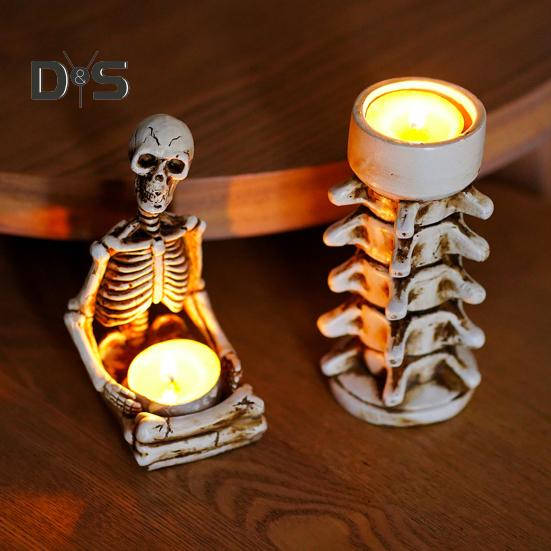 Halloween Candle Holder Resin Skeleton Hand Skull Backbone Candlestick Stand Tealight Holder Home Gothic Decor Spooky Party Supplies
