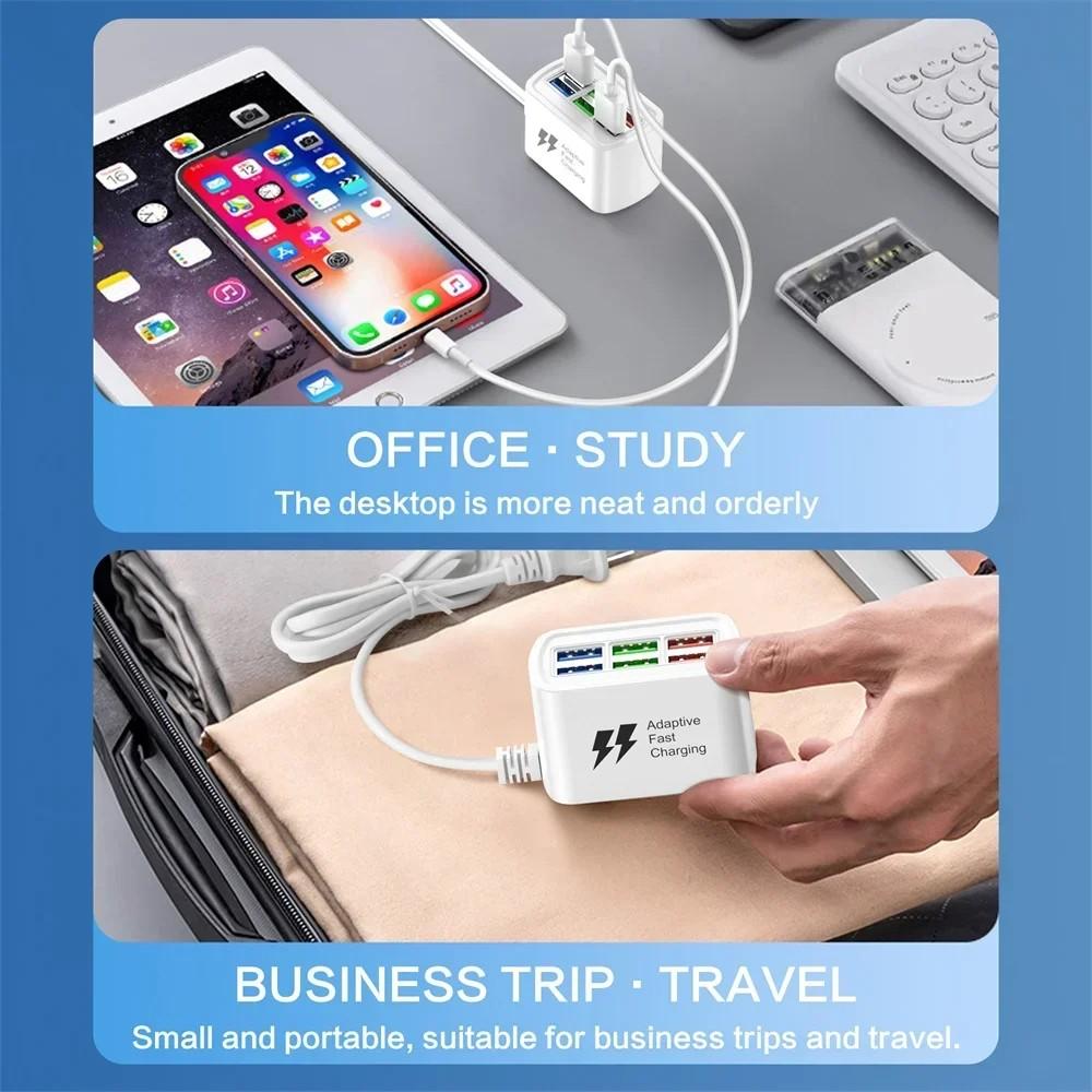 Быстрое зарядное устройство USB 6 в 1, удлинитель, настольная зарядная станция, шнур для быстрой зарядки 1 м, USB-концентратор, адаптер, гнездо для iPhone 16 Home