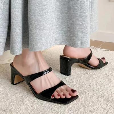 Модная женская обувь 2024 года, новые туфли с открытым носком и квадратным носком, женские тапочки, летние тапочки с открытым носком, неглубокие, однотонные, сексуальное платье, тапочки больших размеров