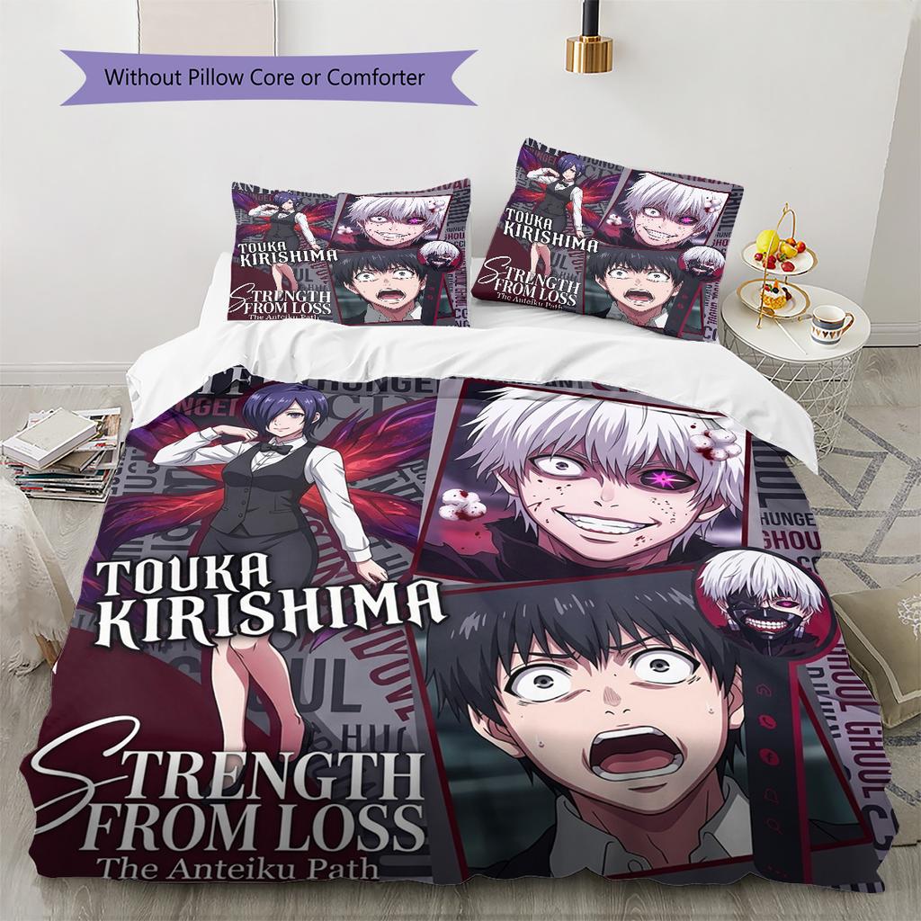 Tokyo Ghoul Pattern Bedding Quilt Set Quilt Cover Pillowcase Home Birthday Gift(1 * duvet cover + 2 * pillowcase, without core)